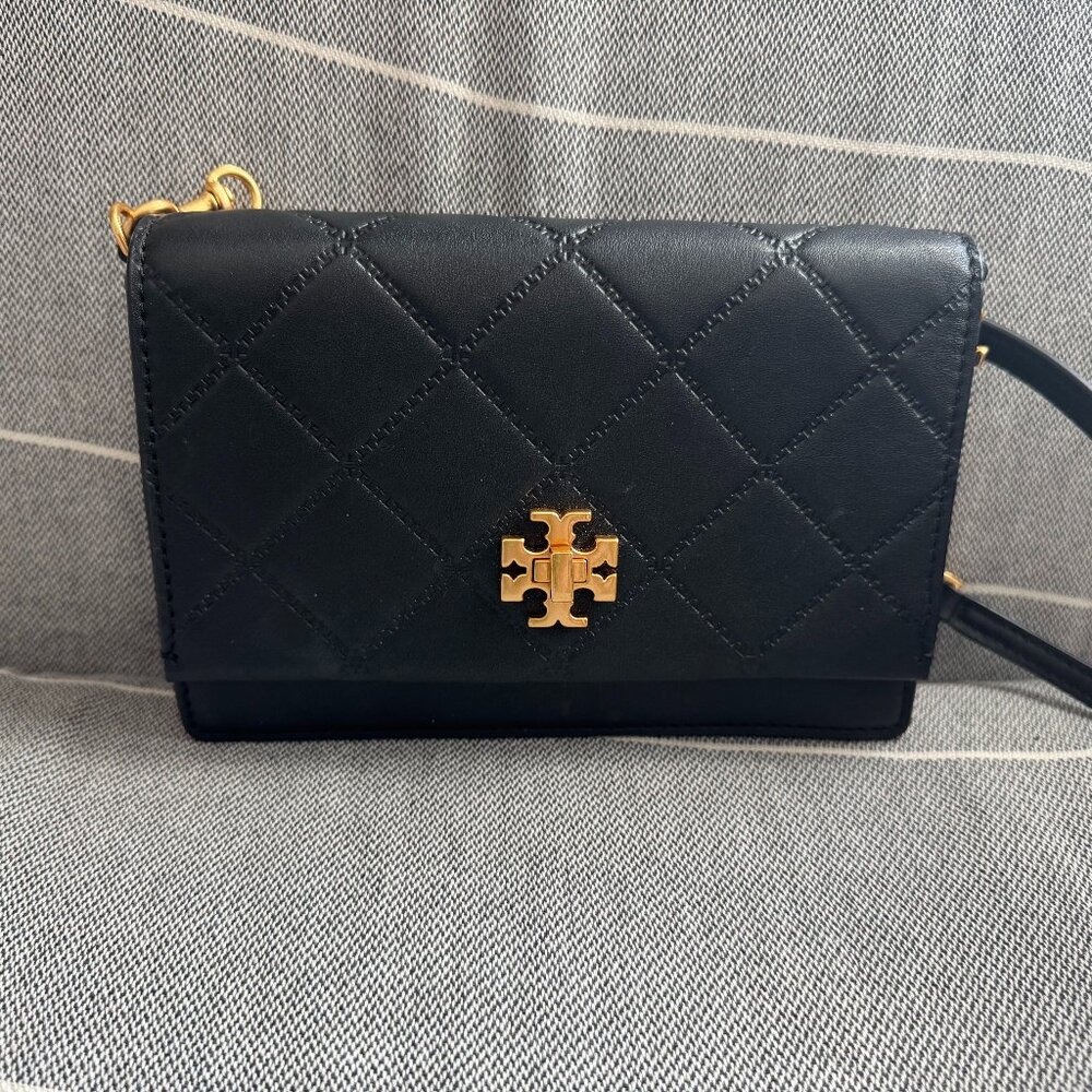 TORY BURCH Georgia black leather clutch